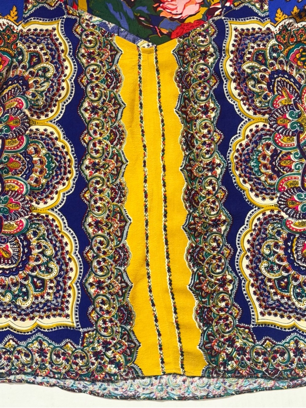 Anthropologie Paisley V-Neck Top in Yellow, Blue, and Purple - Picture 5 of 8